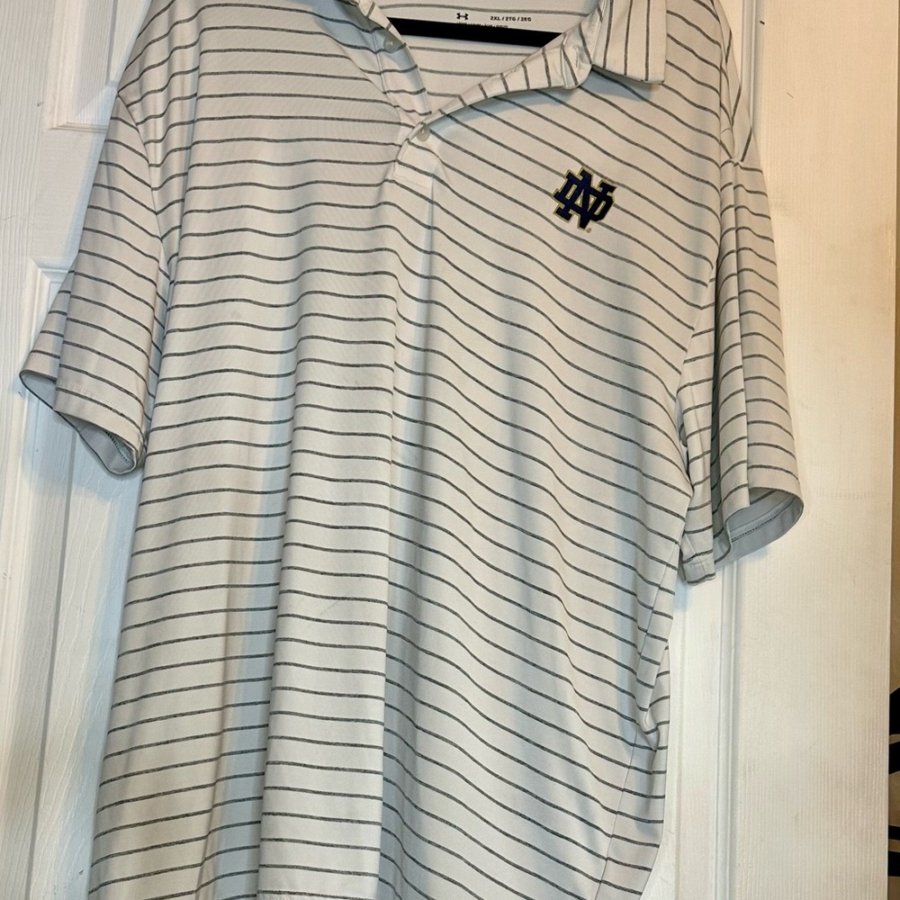 Notre Dame White and Gray Polo Shirt with Classic Stripes